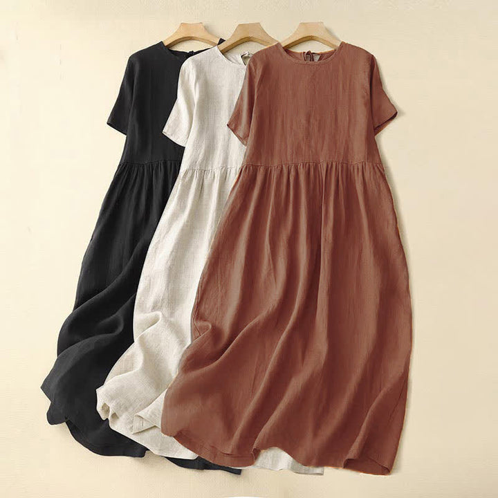 Buddha Stones Casual Short Sleeve Bowknot Tie Straps Women's Midi Dress With Pockets - image 24