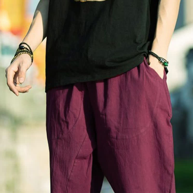 Buddha Stones Summer Plain Pleat Design Drawstring Men's 7-8 Length Pants With Pockets - image 27