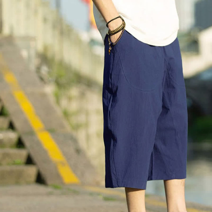Buddha Stones Summer Plain Pleat Design Drawstring Men's 7-8 Length Pants With Pockets - image 18