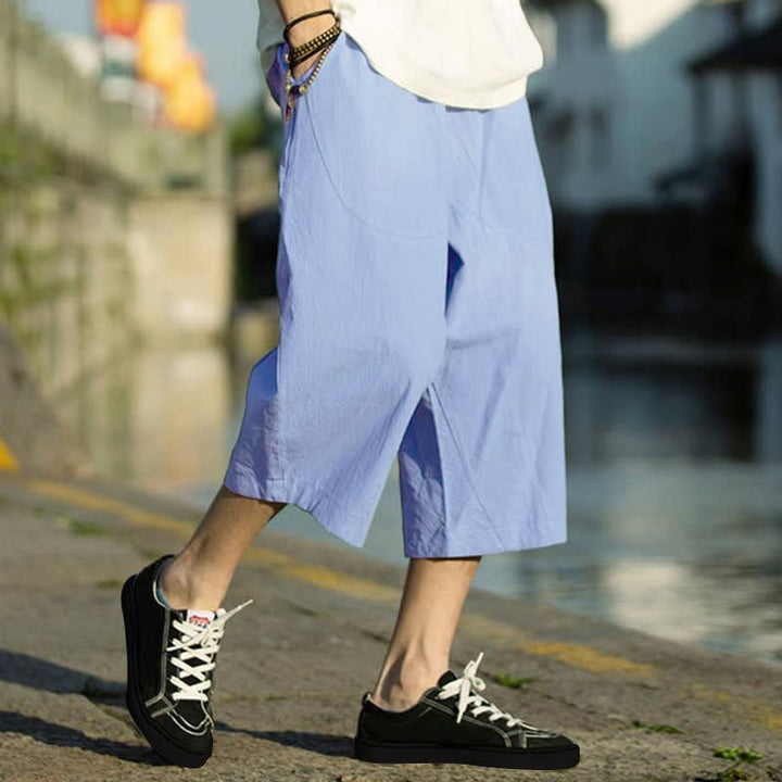 Buddha Stones Summer Plain Pleat Design Drawstring Men's 7-8 Length Pants With Pockets - image 15
