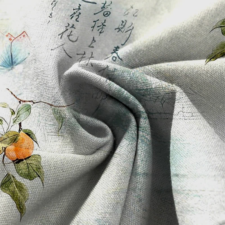 Buddha Stones Cotton Linen Vintage Citrus Garden Butterfly Pattern Women's Elastic Waist Wide Leg Pants With Pockets - image 3