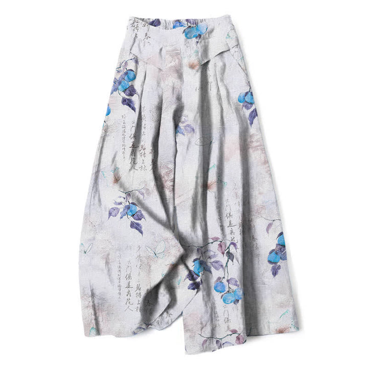 Buddha Stones Cotton Linen Vintage Citrus Garden Butterfly Pattern Women's Elastic Waist Wide Leg Pants With Pockets - Lavender - US16，UK/AU20，EU48 (3XL) - image 4