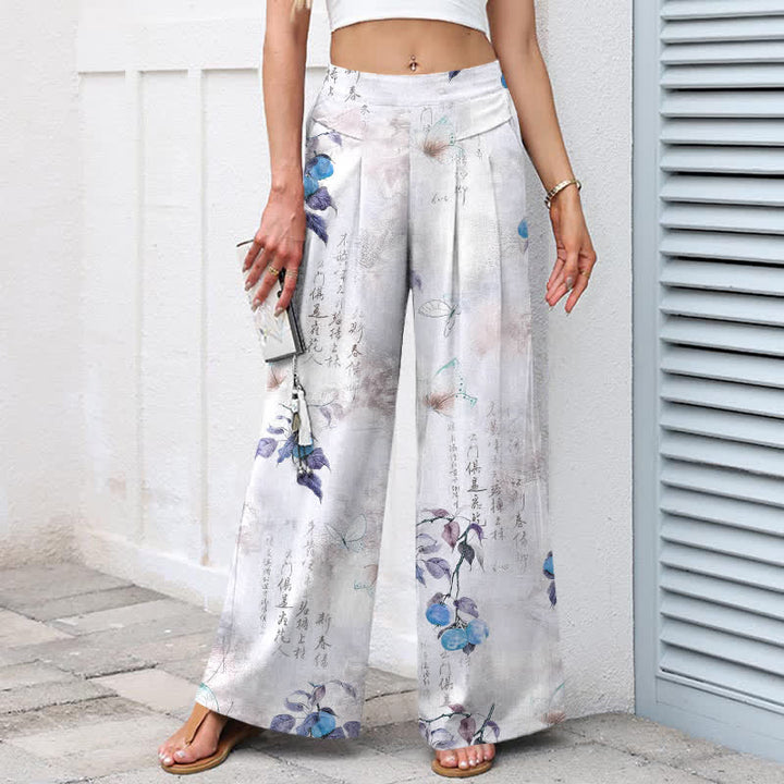 Buddha Stones Cotton Linen Vintage Citrus Garden Butterfly Pattern Women's Elastic Waist Wide Leg Pants With Pockets - image 5