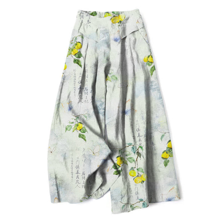 Buddha Stones Cotton Linen Vintage Citrus Garden Butterfly Pattern Women's Elastic Waist Wide Leg Pants With Pockets - Honeydew - US16，UK/AU20，EU48 (3XL) - image 6