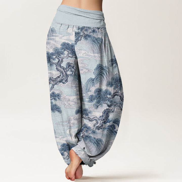 Buddha Stones Cotton Ink Wash Landscape Pattern Women's Elastic Waist Harem Pants - image 10