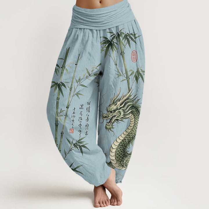 Buddha Stones Cotton Dragon Bamboo Pattern Women's Elastic Waist Harem Pants - LightBlue - US16，UK/AU20，EU48 (3XL) - image 5