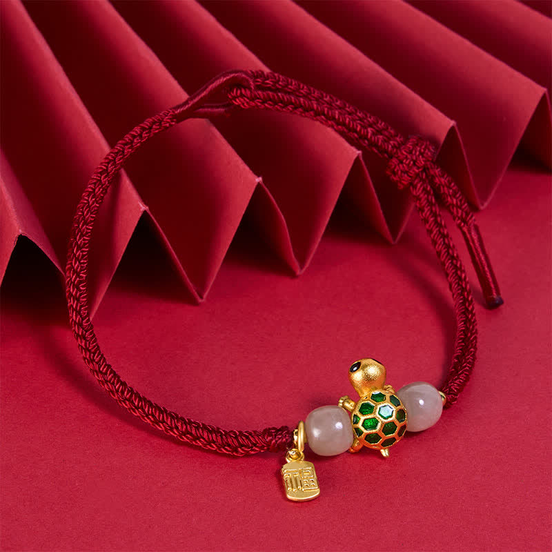 Buddha Stones Copper Turtle Fu Character Hetian Jade Red String Luck Bracelet - image 2