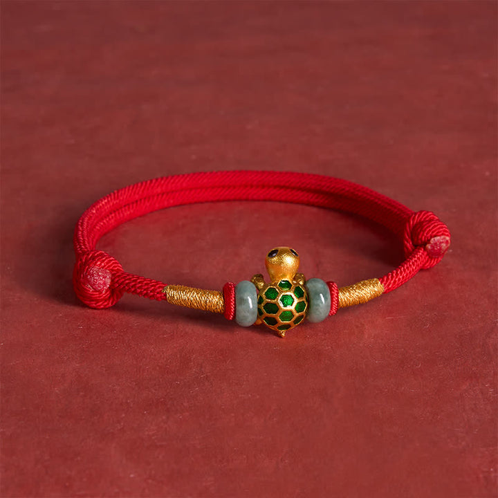 Buddha Stones Copper Turtle Jade Fu Character Luck Red String Bracelet - image 4