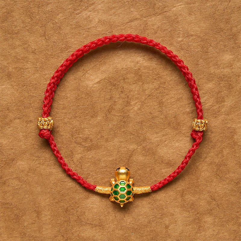 Buddha Stones Turtle Red String Lucky Fortune Charm Braided Connection Bracelet - Turtle Bracelet (Wrist Circumference: 6.3–7.1 in/16-18 cm) - image 0