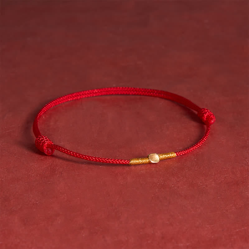 Buddha Stones 925 Sterling Silver Golden Bead Protection Braided Rope Bracelet - Red (Wrist Circumference: 6.3-7.1 in/16-18 cm) - image 0