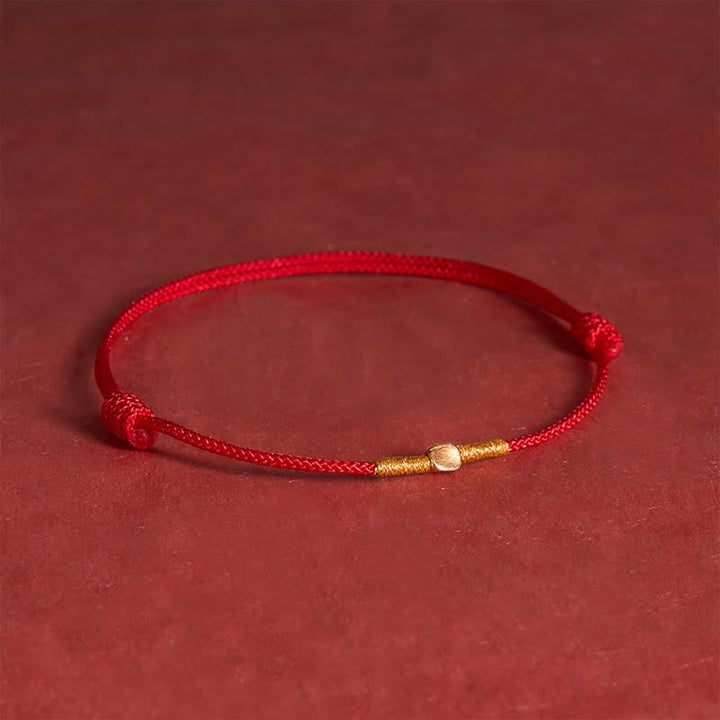 Buddha Stones 925 Sterling Silver Golden Bead Protection Braided Rope Bracelet - Red (Wrist Circumference: 6.3-7.1 in/16-18 cm) - image 0
