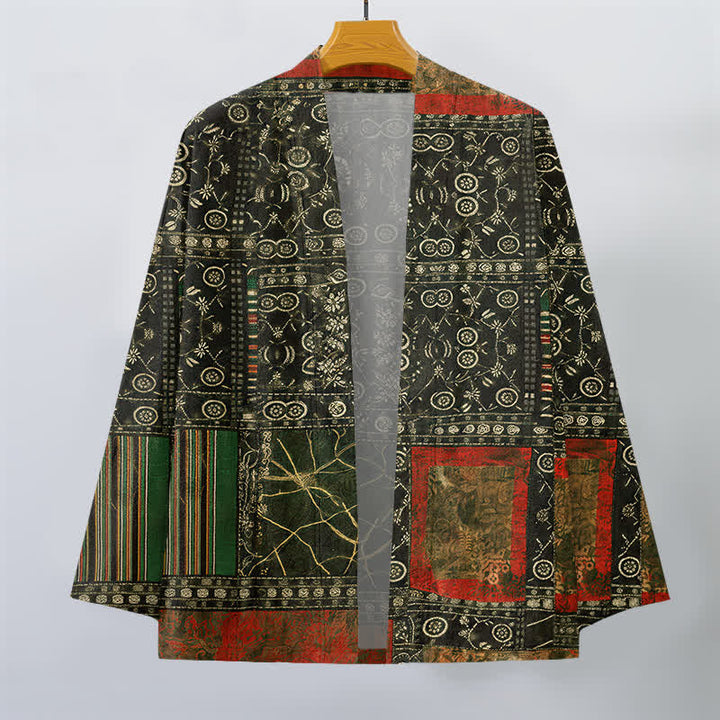 Buddha Stones Cotton Tribal Geometric Patchwork Pattern Open Front Men's Kimono - image 10