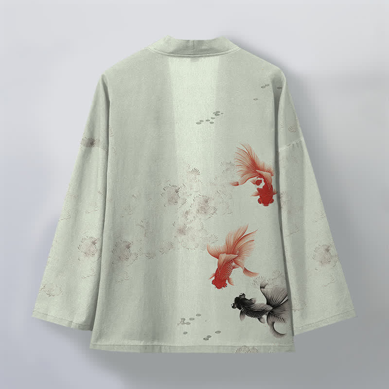 Buddha Stones Cotton Koi Fish Flowing Waves Pattern Open Front Men's Kimono - image 11