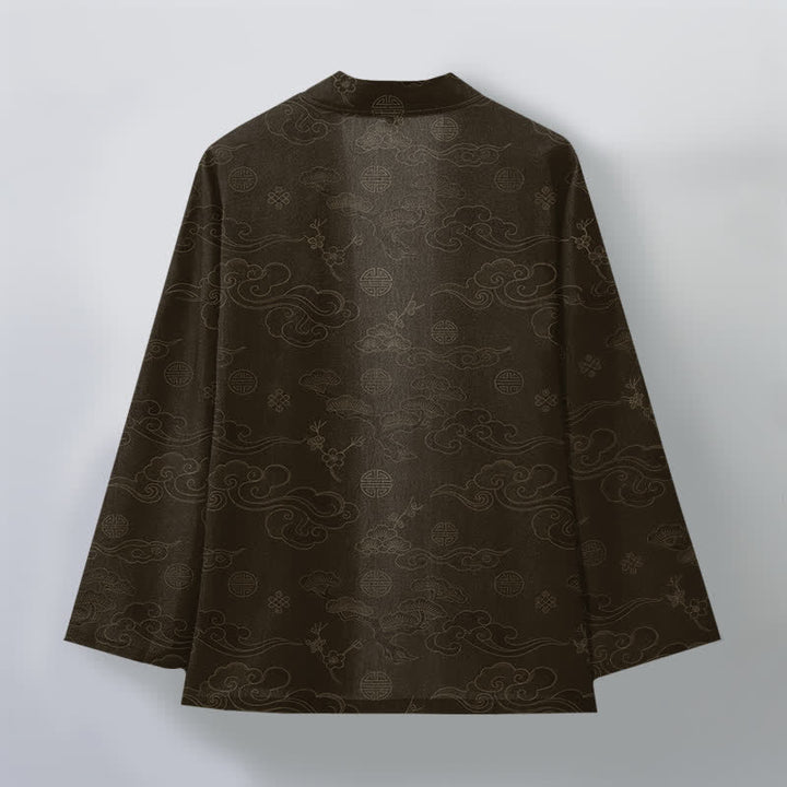 Buddha Stones Cotton Auspicious Clouds Pattern Open Front Men's Kimono - image 8