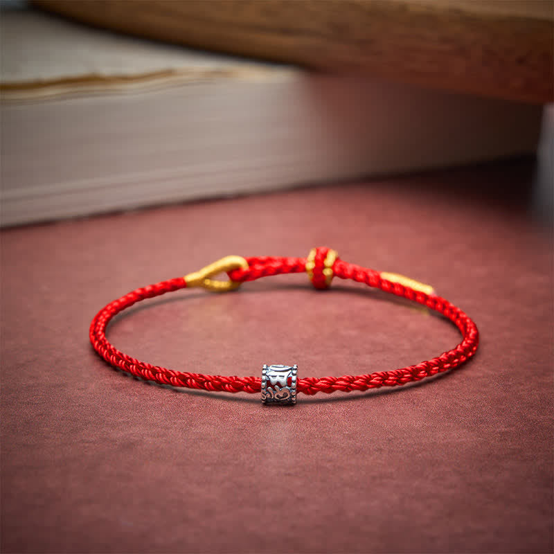Buddha Stones Black Red String 925 Sterling Silver Om Mani Padme Hum Protection Minimalist Bracelet - image 2