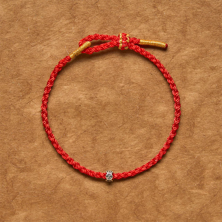 Buddha Stones Black Red String 925 Sterling Silver Om Mani Padme Hum Wheel Bead Luck Bracelet - image 1