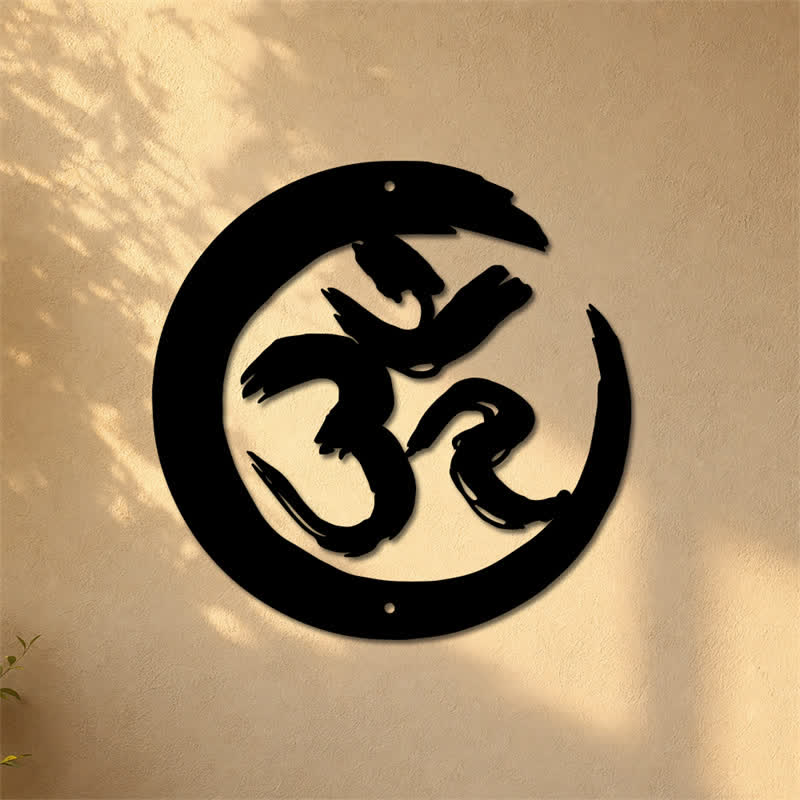 Buddha Stones Black OM Circle Mindfulness Iron Metal Meaningful Symbols Wall Art - image 7