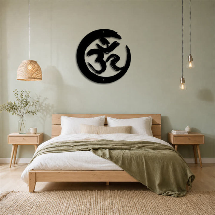 Buddha Stones Black OM Circle Mindfulness Iron Metal Meaningful Symbols Wall Art - image 14