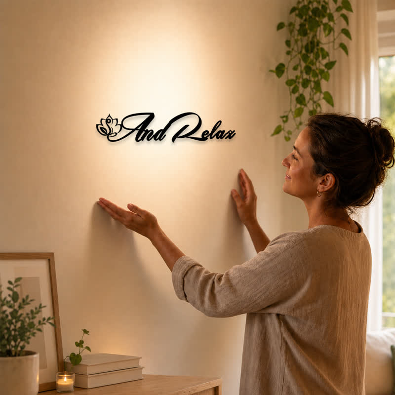 Buddha Stones Lotus Purity And Relax Script Iron Meaningful Symbols Wall Art - image 1