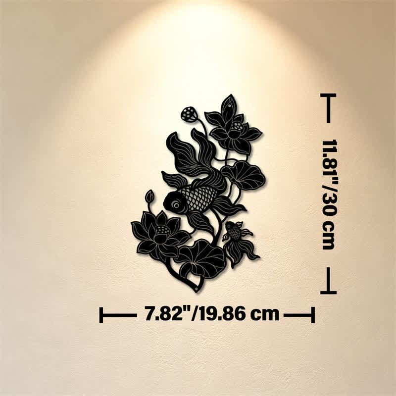 Buddha Stones Koi Fish and Lotus Success Iron Meaningful Symbols Wall Art - Black - Approx. 19.86cm x 30cm x 0.1cm / 7.82in x 11.81in x 0.04in - image 17