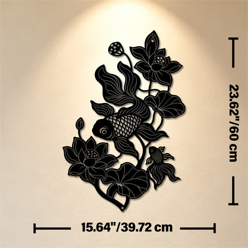 Buddha Stones Koi Fish and Lotus Success Iron Meaningful Symbols Wall Art - Black - Approx. 39.72cm x 60cm x 0.12cm / 15.64in x 23.62in x 0.05in - image 24
