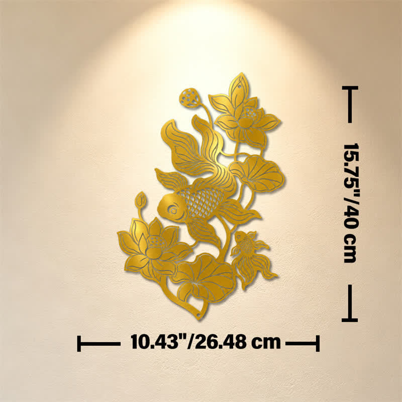 Buddha Stones Koi Fish and Lotus Success Iron Meaningful Symbols Wall Art - Golden - Approx. 26.48cm x 40cm x 0.1cm / 10.43in x 15.75in x 0.04in - image 8