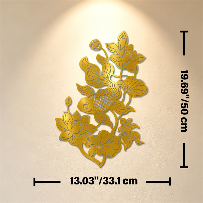 Buddha Stones Koi Fish and Lotus Success Iron Meaningful Symbols Wall Art - Golden - Approx. 33.10cm x 50cm x 0.12cm / 13.03in x 19.69in x 0.05in - image 10