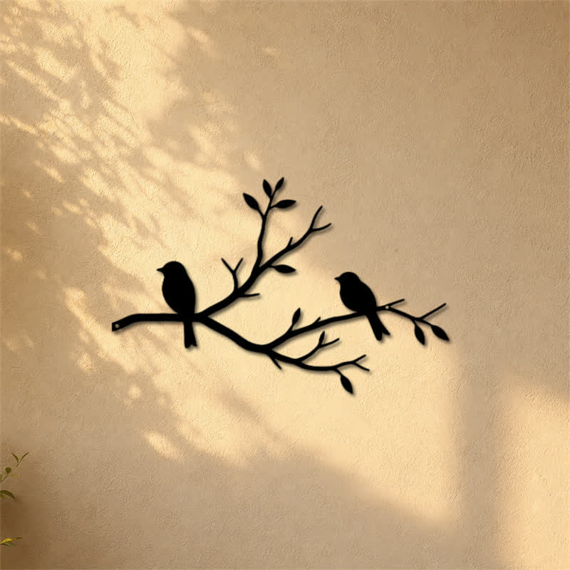 Buddha Stones Black Two Birds on Branch Iron Meaningful Symbols Wall Art - image 5