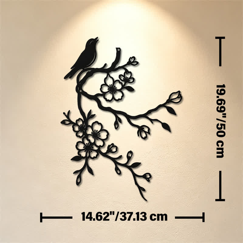 Buddha Stones Metal Bird on Peach Blossom Branch Zen Iron Meaningful Symbols Wall Art - Black - Approx. 37.13cm x 50cm x 0.12cm / 14.62in x 19.69in x 0.05in - image 10