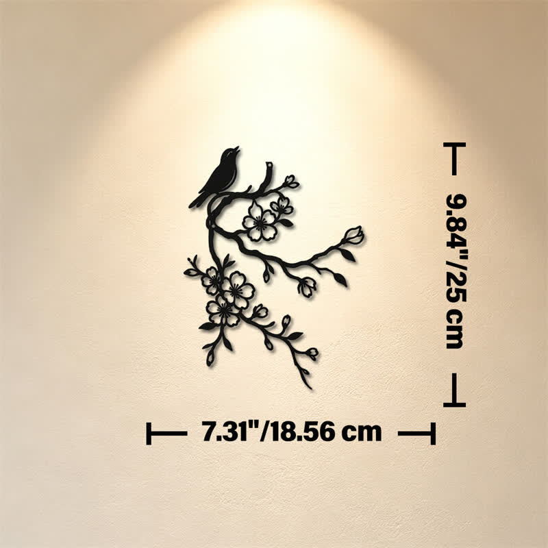 Buddha Stones Metal Bird on Peach Blossom Branch Zen Iron Meaningful Symbols Wall Art - Black - Approx. 18.56cm x 25cm x 0.1cm / 7.31in x 9.84in x 0.04in - image 2