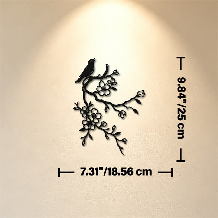 Buddha Stones Metal Bird on Peach Blossom Branch Zen Iron Meaningful Symbols Wall Art - Black - Approx. 18.56cm x 25cm x 0.1cm / 7.31in x 9.84in x 0.04in - image 2