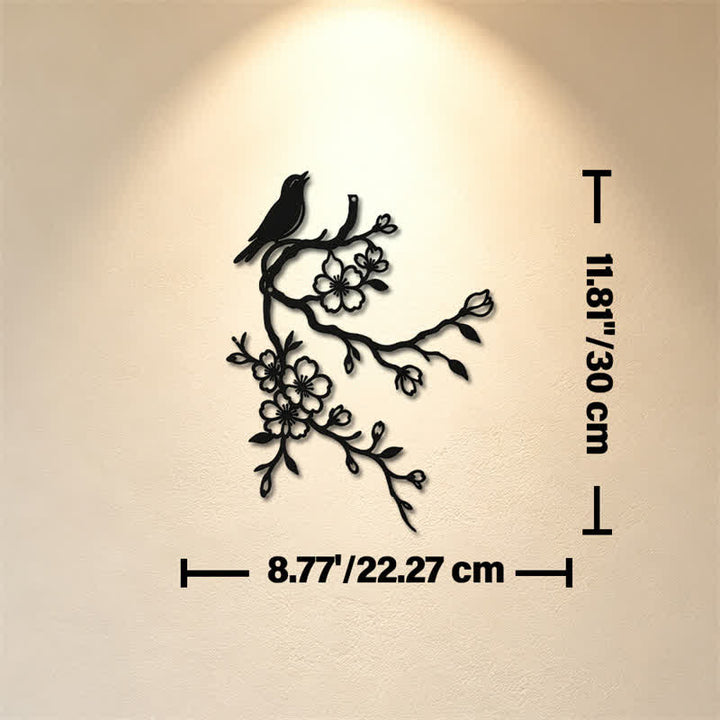 Buddha Stones Metal Bird on Peach Blossom Branch Zen Iron Meaningful Symbols Wall Art - Black - Approx. 22.27cm x 30cm x 0.1cm / 8.77in x 11.81in x 0.04in - image 4
