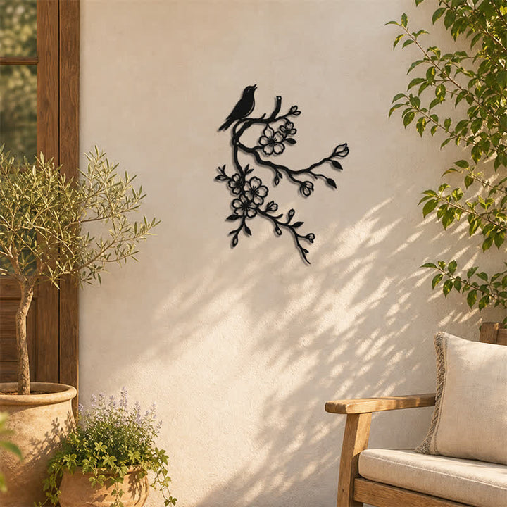 Buddha Stones Metal Bird on Peach Blossom Branch Zen Iron Meaningful Symbols Wall Art - image 5
