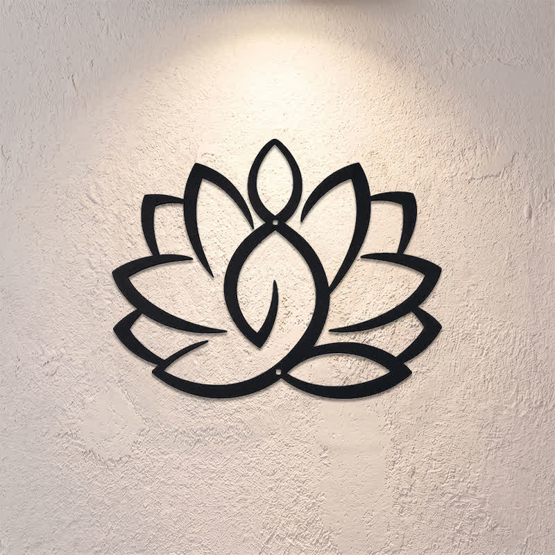 Buddha Stones Black Metal Lotus Enlightenment Iron Metal Meaningful Symbols Wall Art - image 0