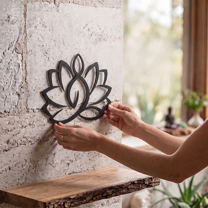 Buddha Stones Black Metal Lotus Enlightenment Iron Metal Meaningful Symbols Wall Art - image 1