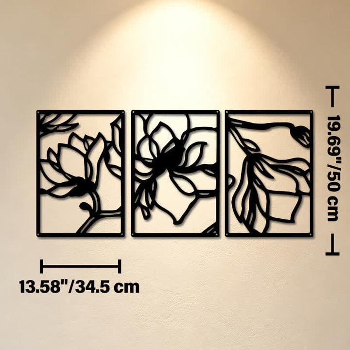 Buddha Stones Black Metal Lotus Enlightenment Triptych Iron Metal Meaningful Symbols Wall Art - Approx. 34.5cm x 50cm x 0.12cm / 13.58in x 19.69in x 0.05in - image 10