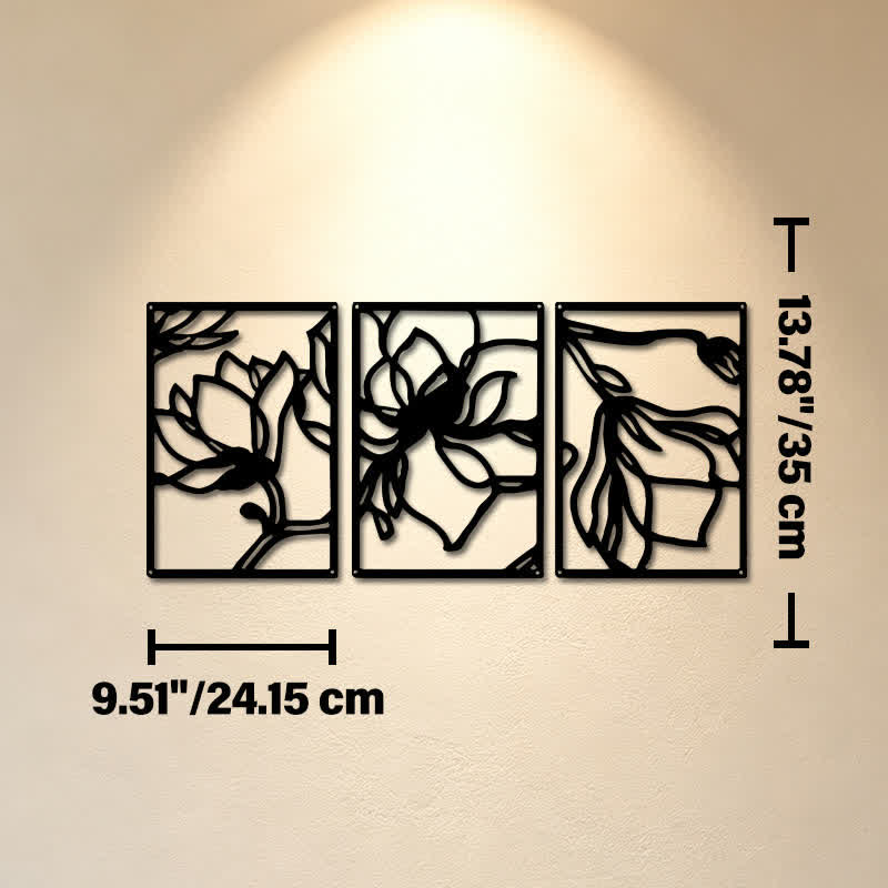 Buddha Stones Black Metal Lotus Enlightenment Triptych Iron Metal Meaningful Symbols Wall Art - Approx. 24.15cm x 35cm x 0.1cm / 9.51in x 13.78in x 0.04in - image 6