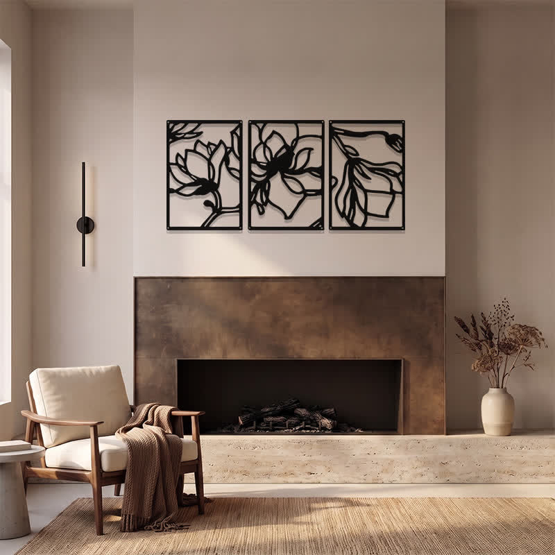 Buddha Stones Black Metal Lotus Enlightenment Triptych Iron Metal Meaningful Symbols Wall Art - image 11