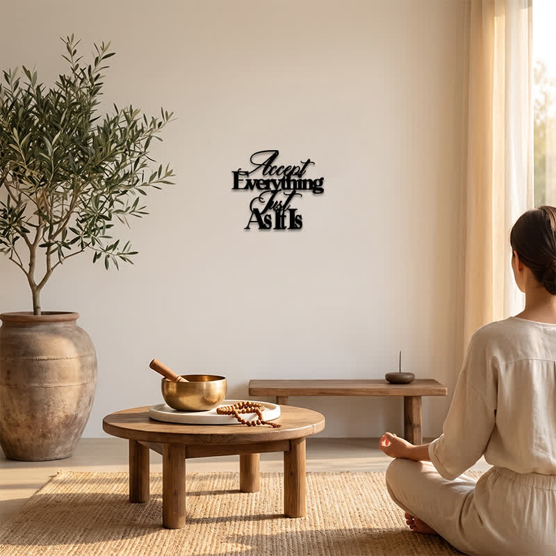 Buddha Stones Accept Everything Just As It Is Matte Black Iron Metal Meaningful Symbols Wall Art - image 5