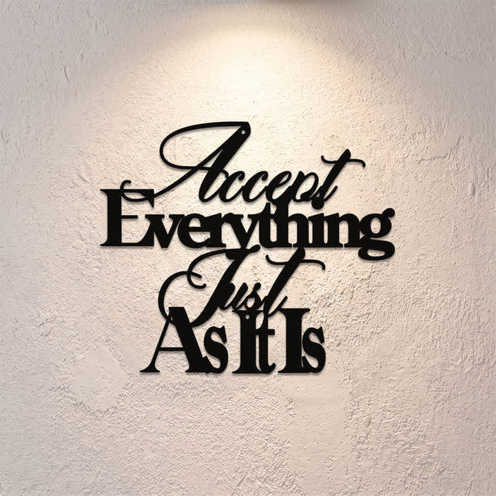Buddha Stones Accept Everything Just As It Is Matte Black Iron Metal Meaningful Symbols Wall Art - image 0