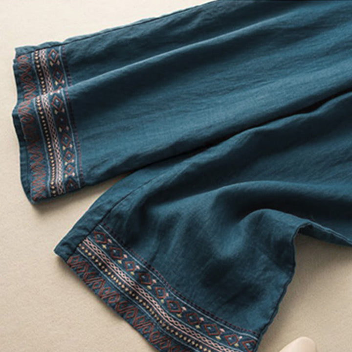 Buddha Stones Casual Embroidery Bohemian Pattern Drawstring Women's Wide Leg Pants With Pockets - image 7