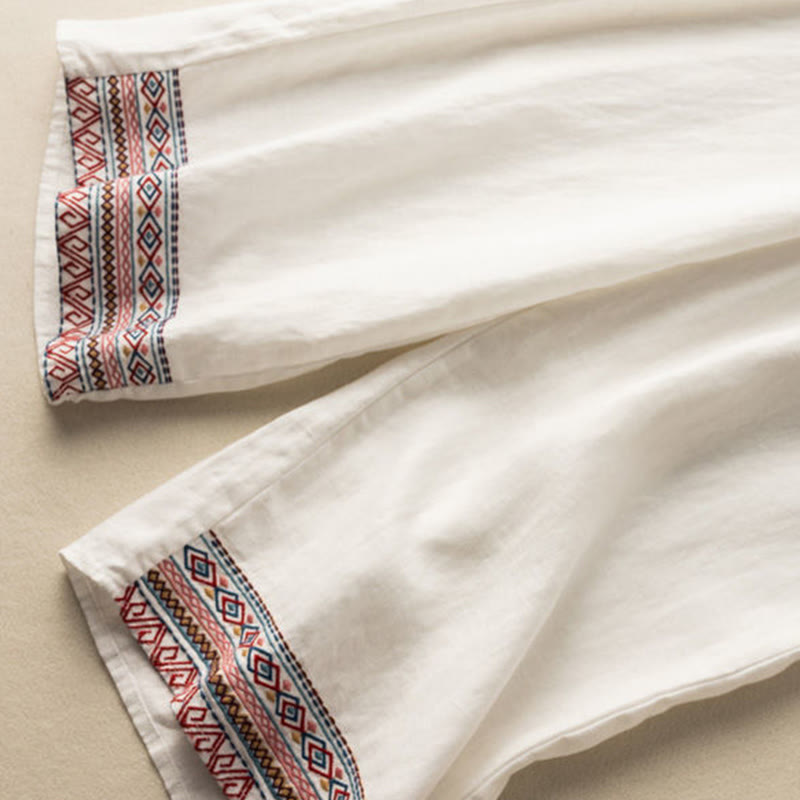 Buddha Stones Casual Embroidery Bohemian Pattern Drawstring Women's Wide Leg Pants With Pockets - image 13