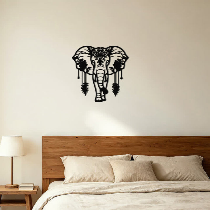 Buddha Stones Lucky Elephant Feather Flower Pattern Iron Metal Wall Decor - image 11