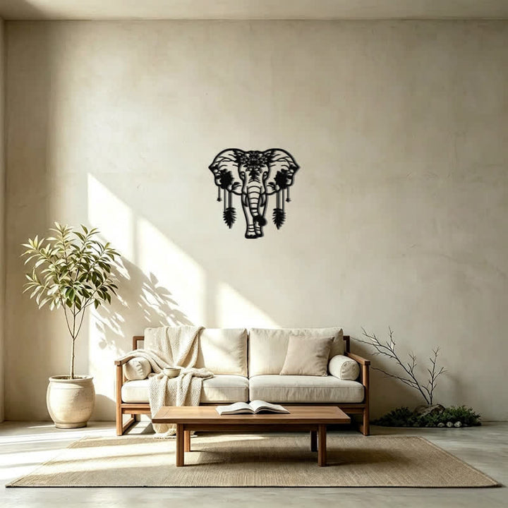 Buddha Stones Lucky Elephant Feather Flower Pattern Iron Metal Wall Decor - image 14