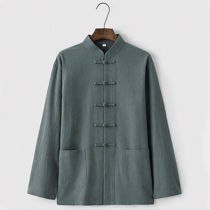 Buddha Stones 2Pcs Tang Suit Traditional Frog-Button Uniform Long Sleeve Shirt Pants Men's Set - image 7