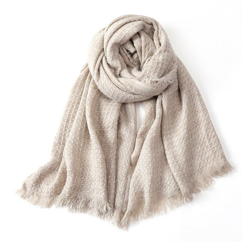 Buddha Stones Fall Winter Textured Tassel Cozy Wrap Men's Scarf - Beige - image 12