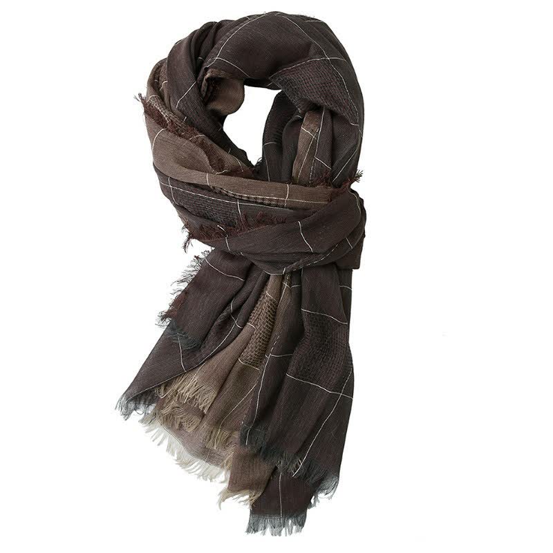 Buddha Stones Fall Winter Dark Grid Tassel Layering Men's Scarf - SaddleBrown - image 7