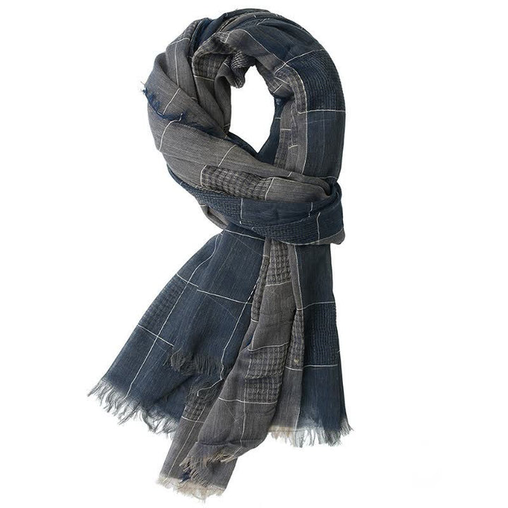 Buddha Stones Fall Winter Dark Grid Tassel Layering Men's Scarf - DarkSlateGray - image 2
