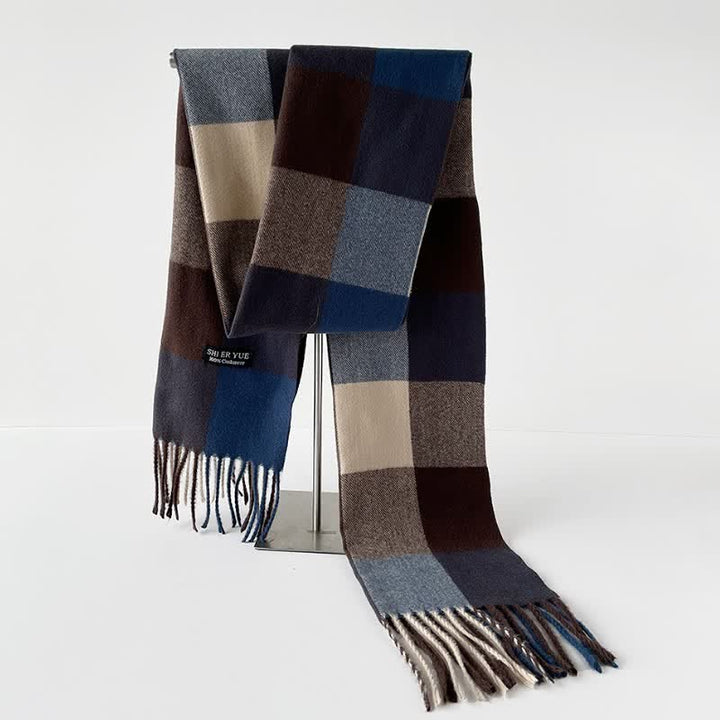 Buddha Stones Fall Winter Long Rectangular Plaid Fringed Men's Scarf - image 7