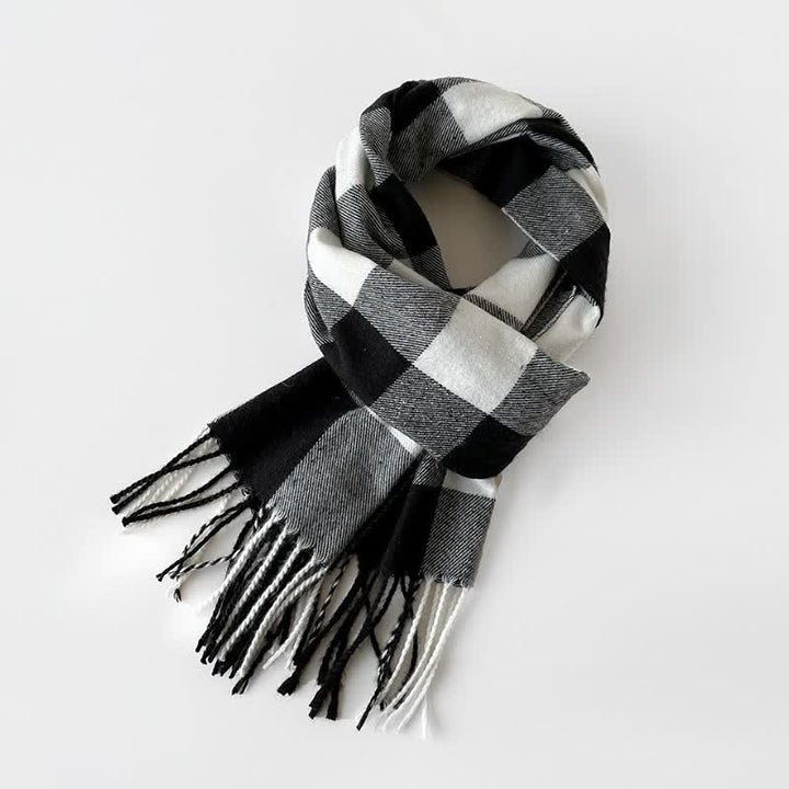 Buddha Stones Fall Winter Long Rectangular Plaid Fringed Scarves - image 1